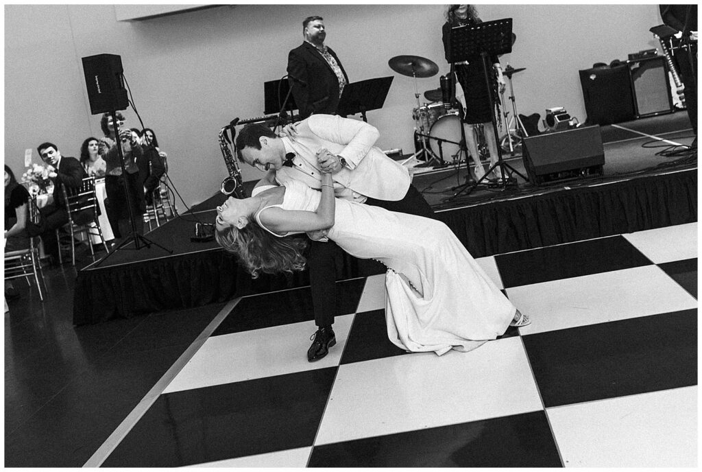 Bride and groom having their first dance at their VMFA wedding in Richmond, Virginia.